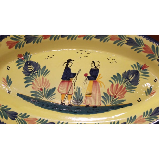 Mid 20th Century Mid-20th Century French Hand-Painted Faience Fish Platter From Quimper For Sale - Image 5 of 10