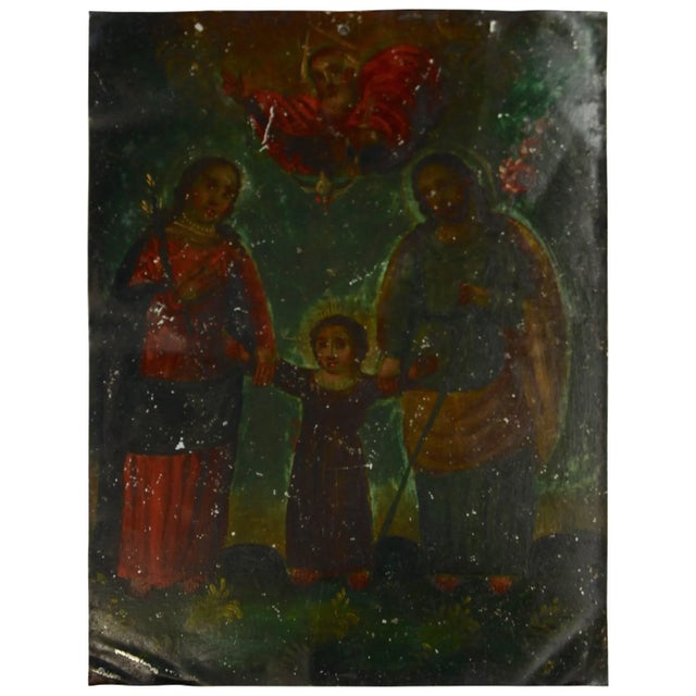 Late 19th Century 19th Century Mexican Folk Art Retablo on Metal of the Holy Family For Sale - Image 5 of 5