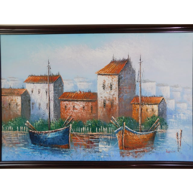 Mid Century Original "Kent" Nautical Boat Seascape Oil on Canvas Framed Painting For Sale - Image 4 of 11
