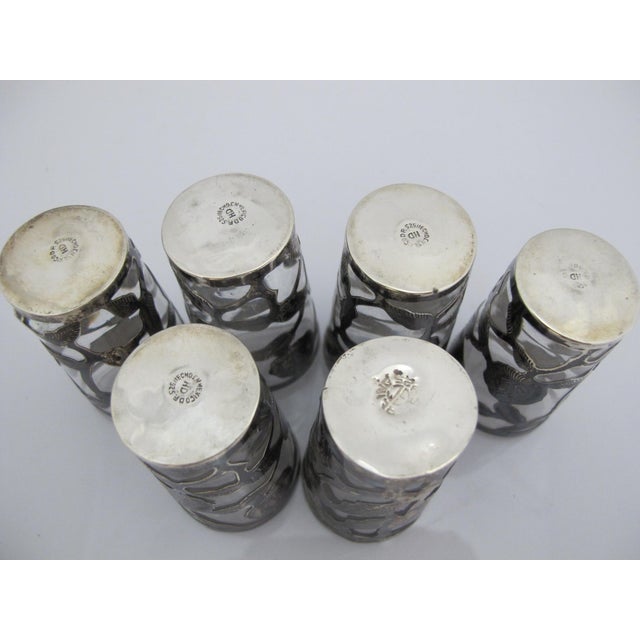 Mexican Sterling Silver Floral Overlay Cordial Shot Glass Set With Tray For Sale - Image 11 of 11