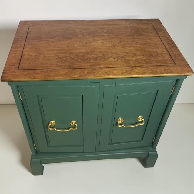 Wood 1990s Refinished Olive Green Solid Wood Accent Cabinet With Walnut Top For Sale - Image 7 of 8