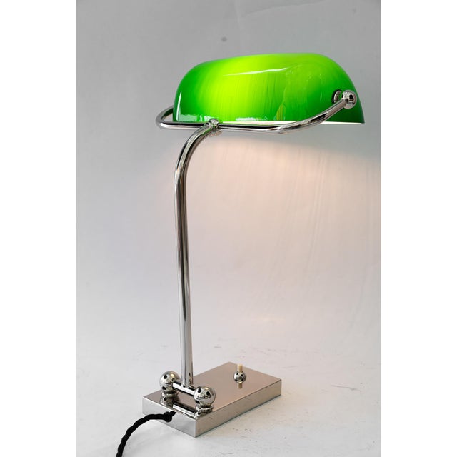 Metal Art Deco Adjustable Nickel-Plated Banker Lamp, Vienna, Austria, 1920s For Sale - Image 7 of 16