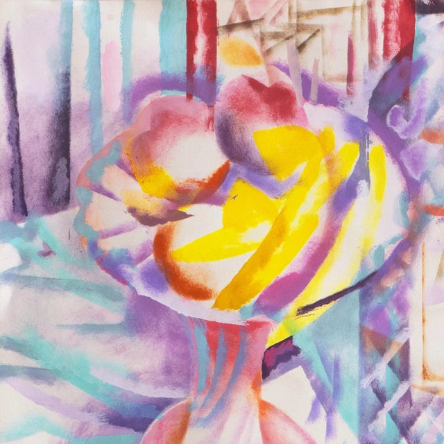 Amethyst 'Still Life of Pastis and Peaches on a Lace Tablecloth' by Ramon Moscardo, Prismatic Modernist Gouache For Sale - Image 8 of 11