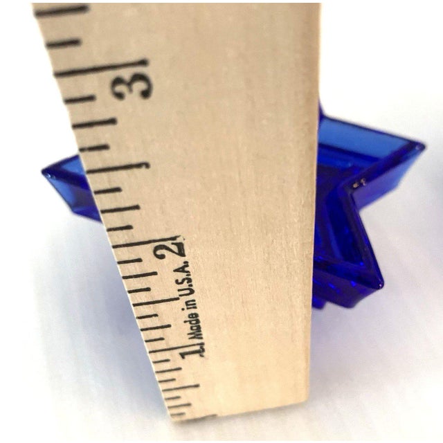 Late 20th Century VTG Cobalt Blue 6‑Point Star Glass Candle Holders Pressed Glass Pair 1970s-1990s For Sale - Image 5 of 6