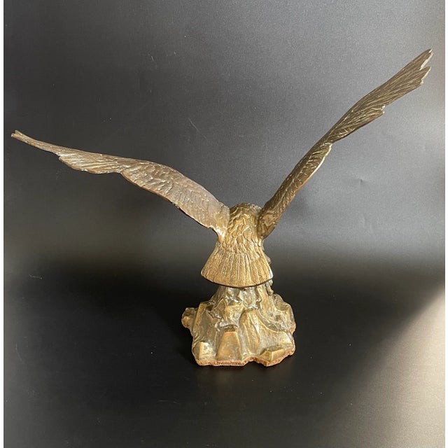 Mid 20th Century Vintage Brass Eagle Landing on Rock Sculpture For Sale - Image 5 of 12