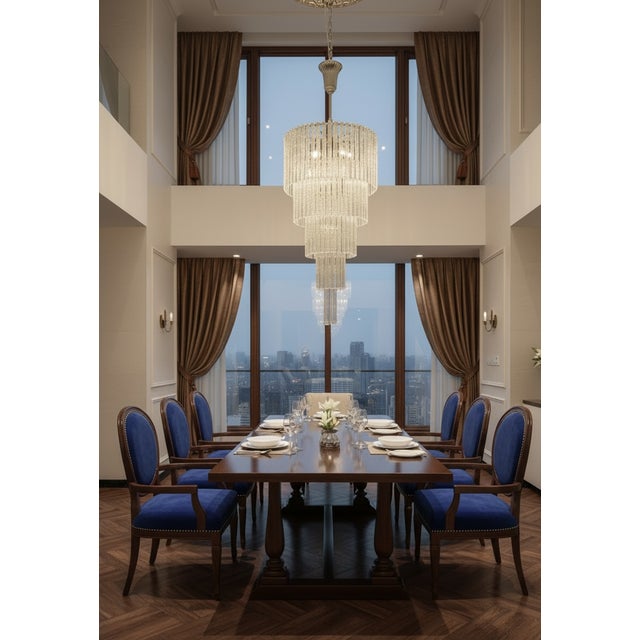 An impressive extra-large Murano glass rod chandelier handcrafted in Italy during the 1970s. This striking five-tier...
