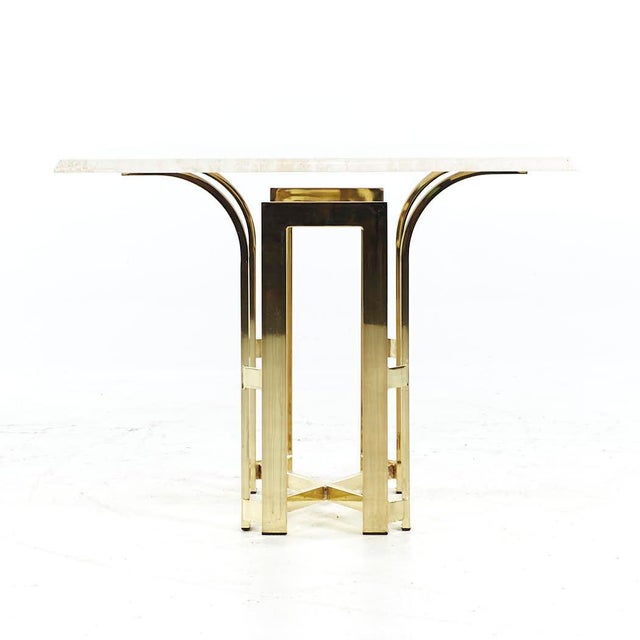 Henredon Mid Century Brass and Travertine Side Table This side table measures: 30 wide x 30 deep x 23 inches high ABOUT...