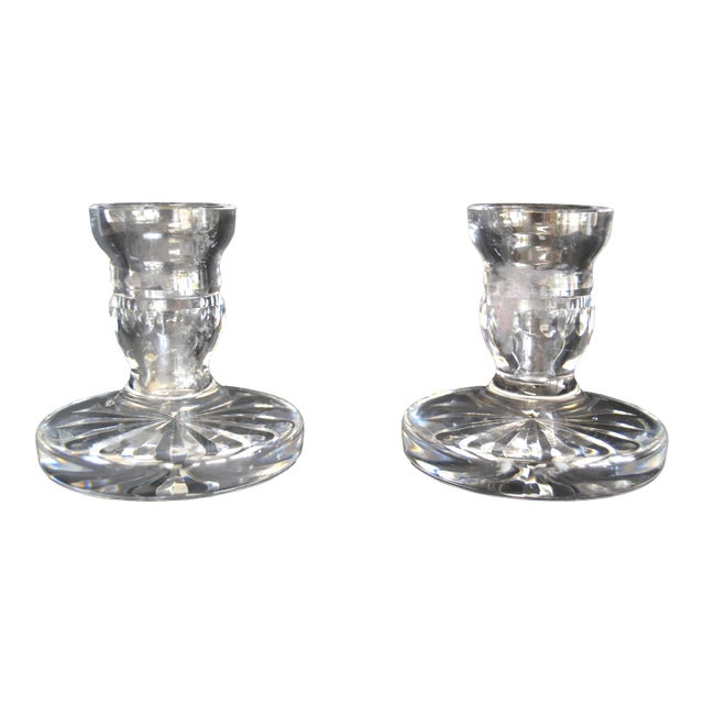 Pair of Waterford Marked Clear Crystal Candle Holders Candlesticks Ireland, 1970 For Sale