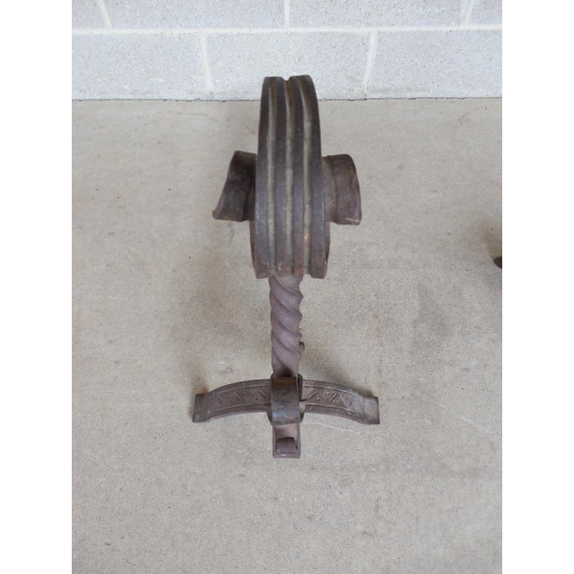 Metal Antique Large Hand Forged Andirons - A Pair For Sale - Image 7 of 8