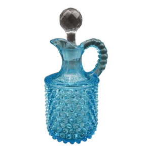 Early 19th Century Hobbs Brockunier & Co. Blue Glass Hobnail Cruet & Stopper