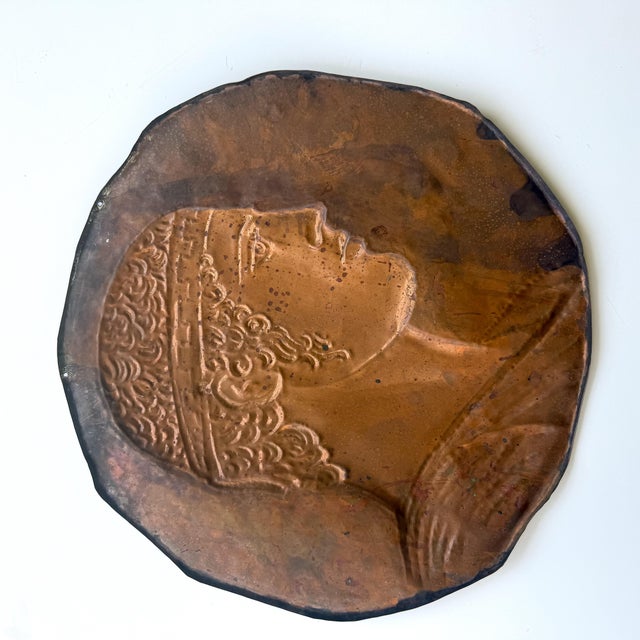Vintage Hand-Hammered Copper Repoussé Classical Greek Profile Wall Plaque For Sale In Raleigh - Image 6 of 8