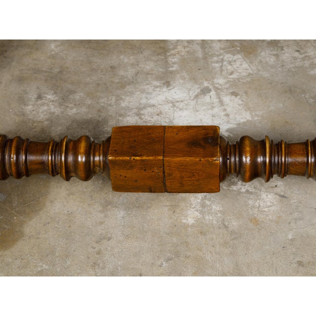 Italian 1800s Walnut Baroque Style Spool Table with H-Form Cross Stretcher For Sale - Image 9 of 12