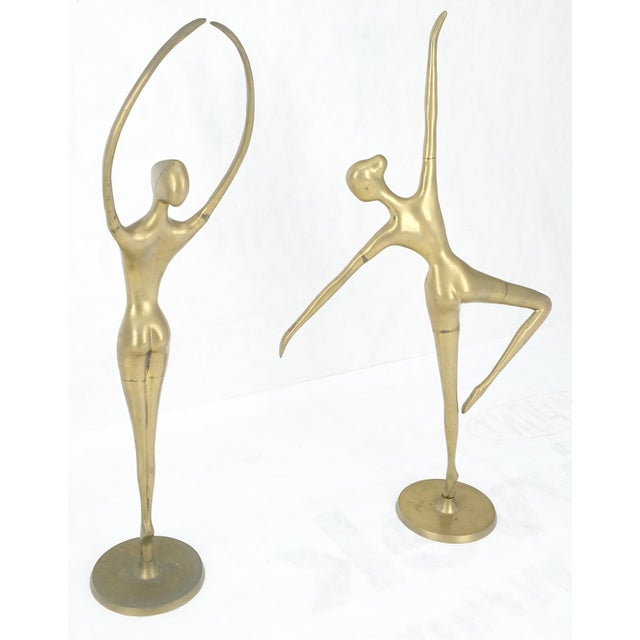 Metal Pair of 3 Foot Tall Solid Brass Ballerina Dancers Sculptures Figurines Statue For Sale - Image 7 of 8