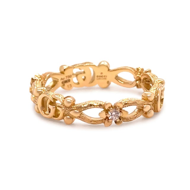 Gucci Gucci 18ct Yellow Gold Flora Diamond Ring 0.06ct 2.89g, Size 6 For Sale - Image 4 of 10
