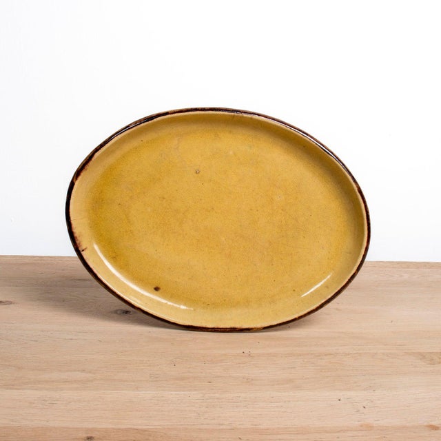 French Large Vintage French Dieulefit Provencal Yellowware Glazed Oval Platter For Sale - Image 3 of 12