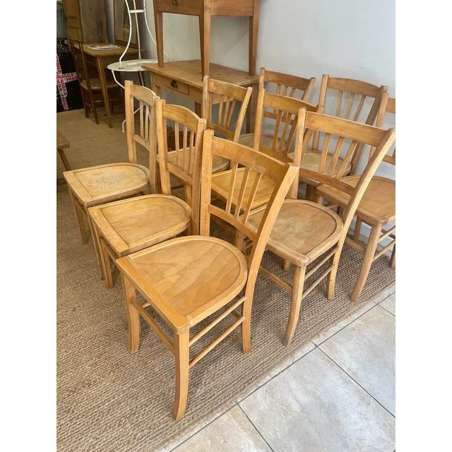 Vintage French Bistro Chairs, 1950s, Set of 9 For Sale - Image 4 of 8