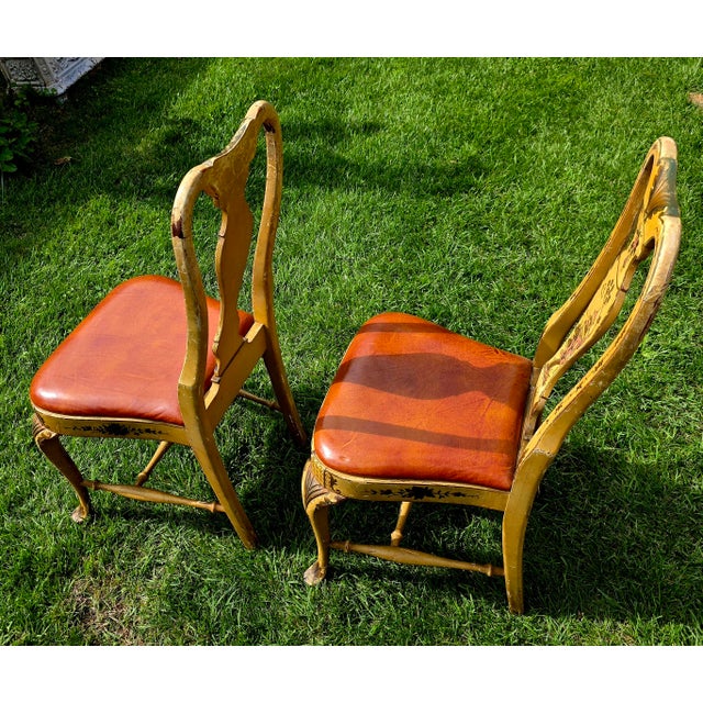 Chinoiserie Two Queen Ann Style Chinoiserie Painted Chairs For Sale - Image 3 of 7