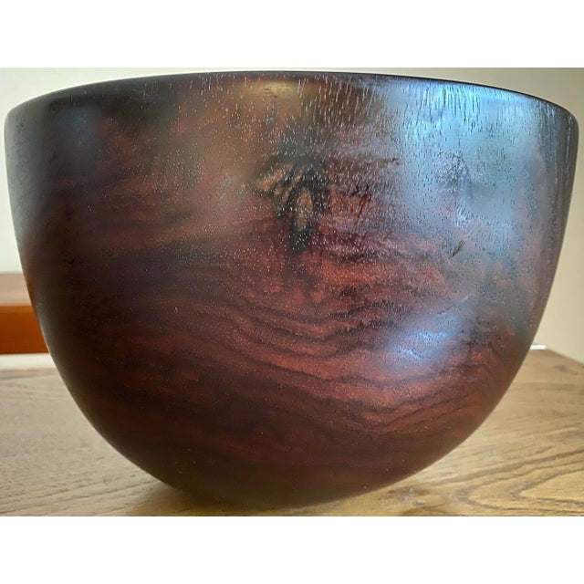 Wood Large Hand-Carved Minimalist Midcentury Modern Rosewood Bowl For Sale - Image 7 of 10