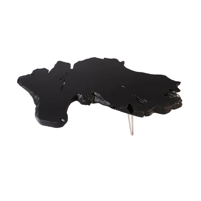 Organic Modern Black Teak Root Living Edge Coffee Table For Sale - Image 4 of 6