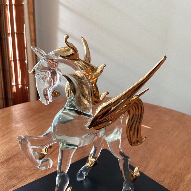 Glass Late 20th Century Crystal and Gold Leafs With Base Murano Style Pegaso For Sale - Image 7 of 13