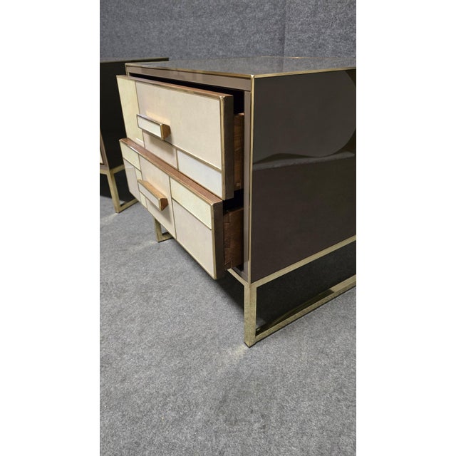 Brown Bedside Table in Walnut and Stone-Effect Glass from Justfurnituress SRL For Sale - Image 8 of 18