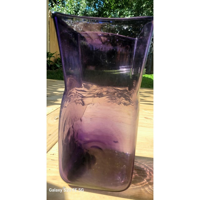 Mid-Century Modern 1960s Mid-Century Modern Blenko Amethyst Purple Rectangular Pinch Vase, No. 6025 by Wayne Husted For Sale - Image 3 of 3