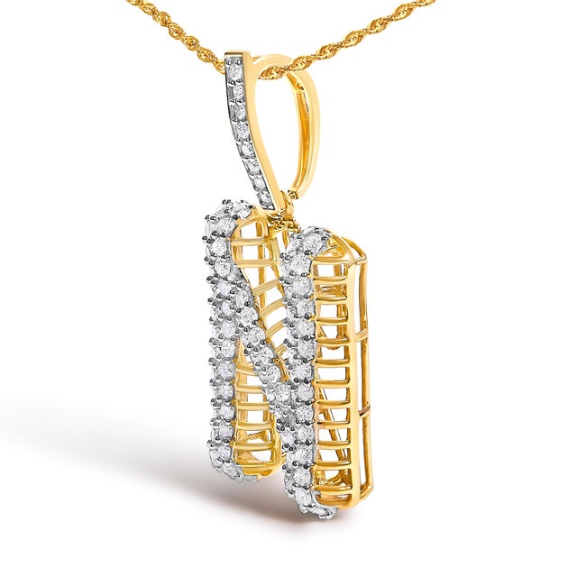 Haus of Brilliance Men's 10K Yellow Gold 1 1/2 Cttw Diamond Letter N Initial Pendant Necklace For Sale - Image 4 of 4