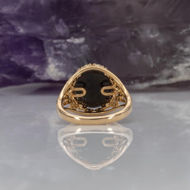 Metal 3.3Ct Black Opal Ring With Natural Diamond Accents: Solid 14k Gold, Size 6.75 For Sale - Image 7 of 7