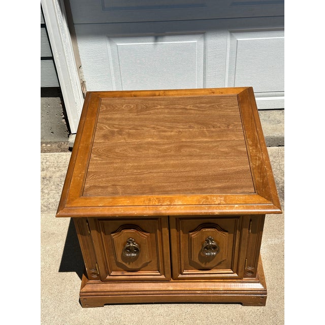 Wood 1970s Riverside Furniture 5128-B Solid Wood Pecan Cabinet / End Table – Original Finish, Made in Usa, Can Be Sold Alone or as a Set. For Sale - Image 7 of 11