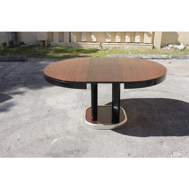 French Art Deco Macassar Ebony Round Dining Table With ...