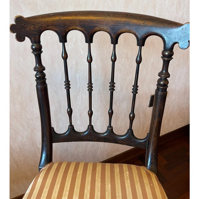Victorian Pair of Ebonized Victorian Chairs With Original Striped Upholstery, Circa 1860–1890 For Sale - Image 3 of 4
