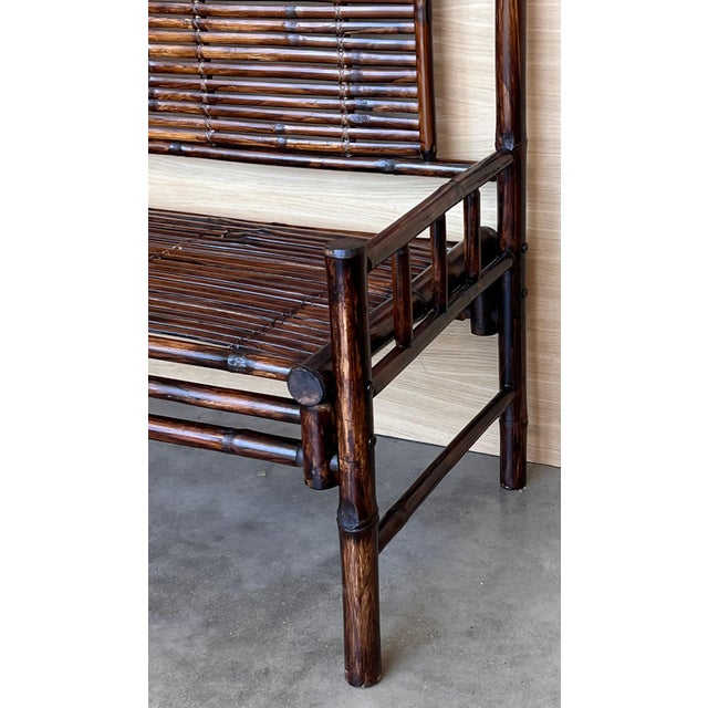 Mid 20th Century High backrest Bamboo Bench with leather ligatures in Style of Edizioni Molto For Sale - Image 9 of 18