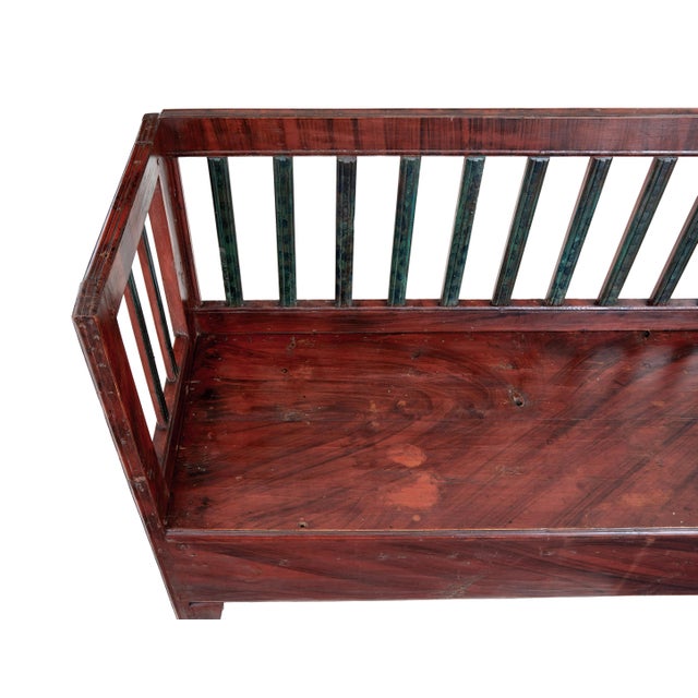 Swedish Rustic Hand-Painted Pine Bench, 1860 For Sale - Image 6 of 9