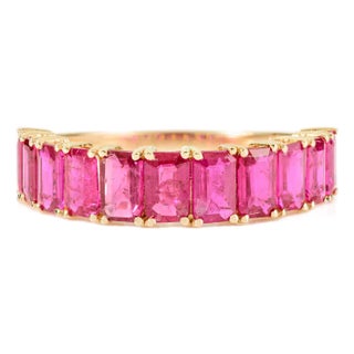 Octagon-Cut Natural Ruby Stacking Ring Size 5.5 in 14k Yellow Gold For Sale