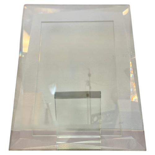 Elegant glass photo frame with beveled edges and a fully glass support, crafted by Fontana Arte in the 1980s....