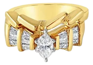 2 Carat Marquise Diamond Bridal Wedding Set Rings, Size 6.75