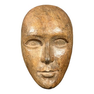 Folk Art Carved Wood Male Face Wall Plaque Decor Sculpture For Sale