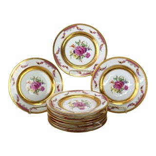 1920s Austrian Rosenthal “Kings Rose” Gilt & Floral Painted Porcelian Plates, Peonies For Sale