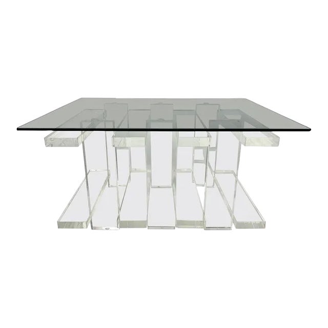 Stacked Lucite and Smoked Glass End Table For Sale