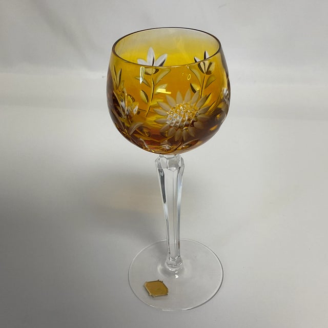 Mid-Century Hollywood Regency German Amber Hand Cut Crystal Wine Glasses - Set of 8. For Sale - Image 10 of 12