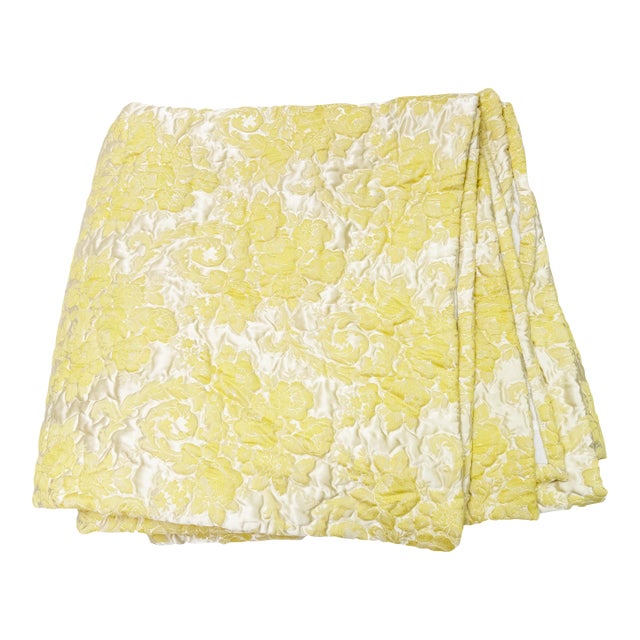 Vintage Halas Oversized Yellow Floral Satin With Dacron Fill Quilted Bedspread For Sale