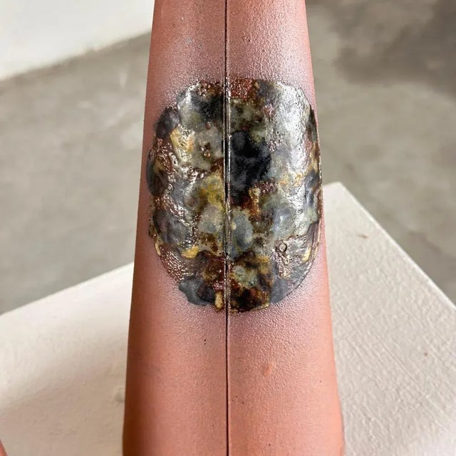 Brown Exquisite Hand-Painted Ceramic Decorative Cones attributed to Giancarlo Scapin, 1970s, Set of 2 For Sale - Image 8 of 12