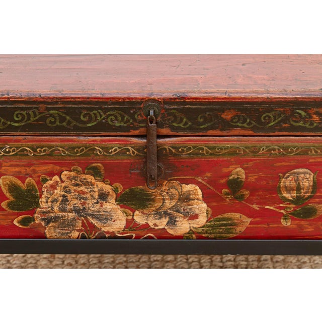 Vintage Painted Chest on Iron Stand End Table For Sale - Image 4 of 10