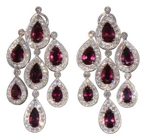 Certified Natural 23.53cts vs F Diamond Rubellite Tourmaline Chandelier Earrings - 2 Pieces