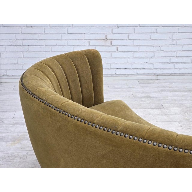Danish 2-Seater Banana Sofa in Green Furniture Velour, 1970s For Sale - Image 6 of 18