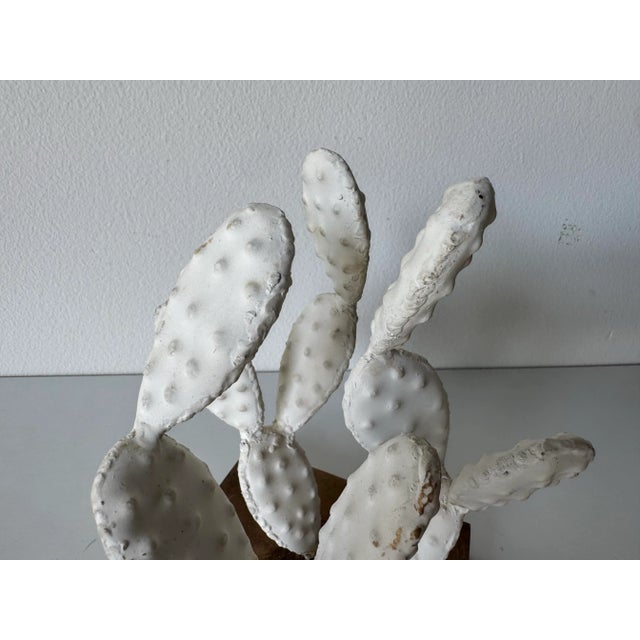 White Vintage White Metal Cactus Table Sculpture on Wood Base – Signed Illegible For Sale - Image 8 of 10