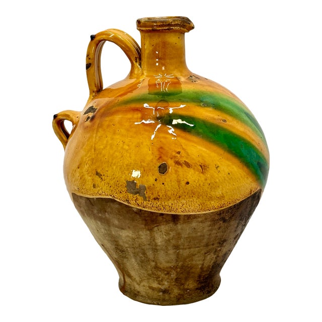 Outstanding Very Large Size Antique Country French Pottery Water Jug With Stunning Glaze - Approx 18 Inches Tall For Sale