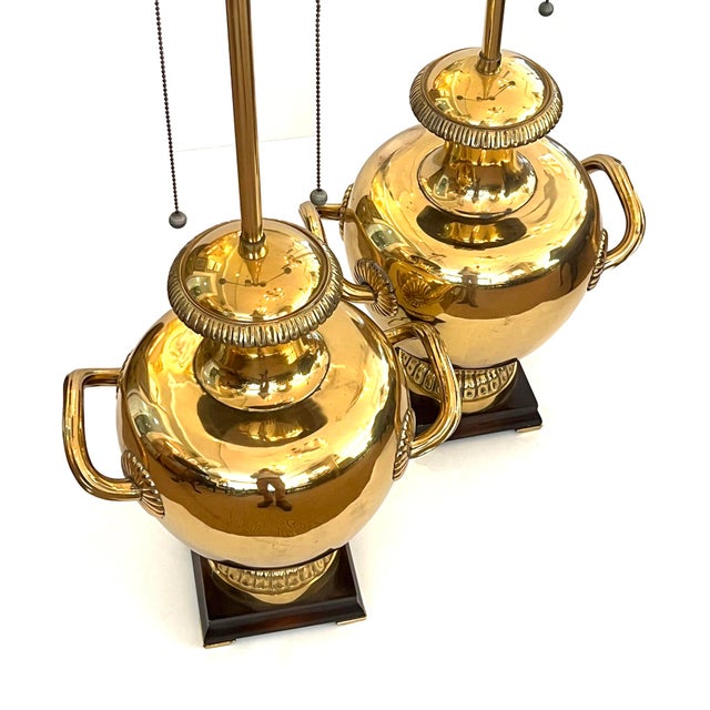 Hollywood Regency Striking Pair Hollywood Regency Marbro Polished Brass 'Hydria' Lamps For Sale - Image 3 of 12