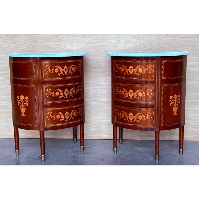 Early 20th Century A Pair of Louis XVI French Demilune Side Tables or Nightstands with Three Drawers For Sale - Image 17 of 18