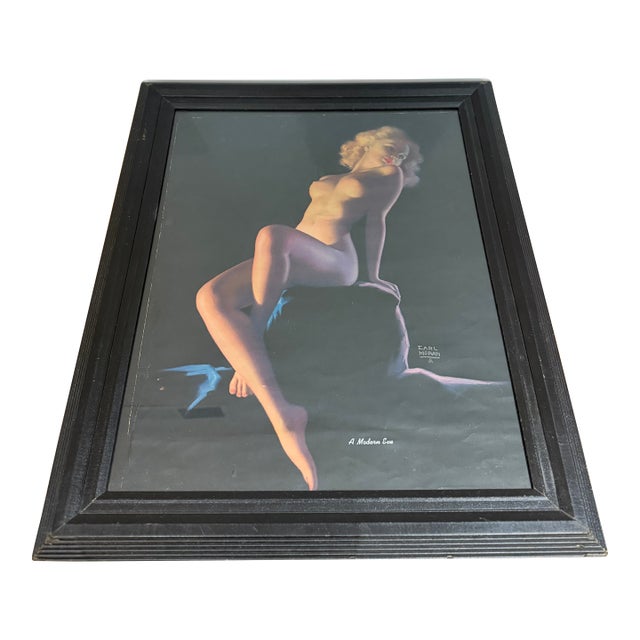 Vintage Earl Moran "A Modern Eve" Framed Pin-Up Print | Hollywood Glamour | Mid-Century Wall Art | 20 X 24 For Sale